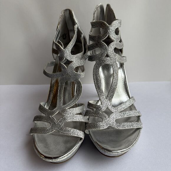 Brash Women's High Heels Strappy Silver-Size 9 Formal/party Sandal Pumps Glitter - Picture 1 of 7